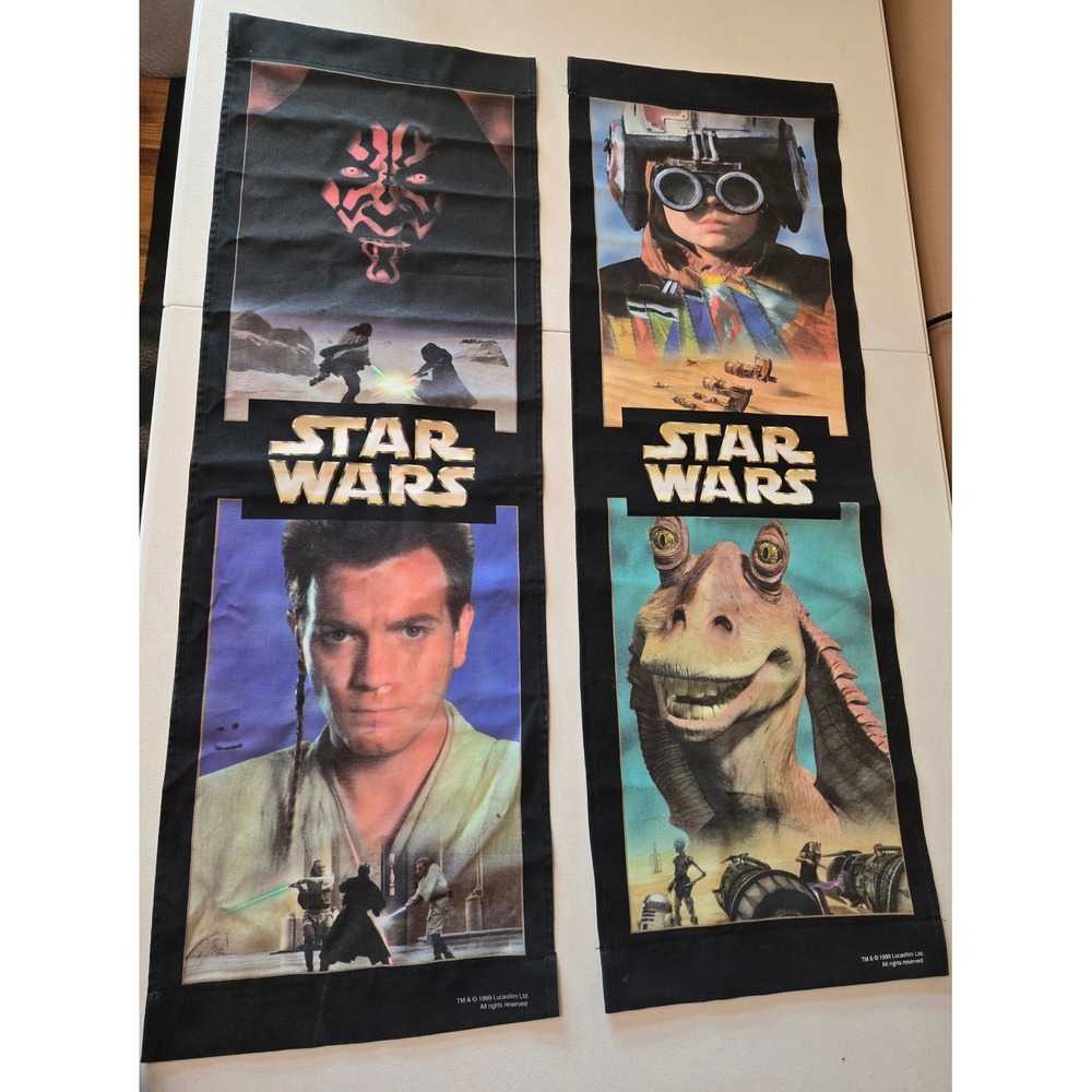Vintage 1999 Star Wars Episode I Fabric Banners Pair Darth Maul Jar Jar 35"